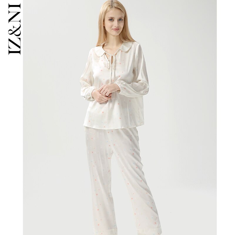 IIZZINI original silk silkworm silk flower leisurewear suit spring, sweet elegant long sleeve pajamas women fall