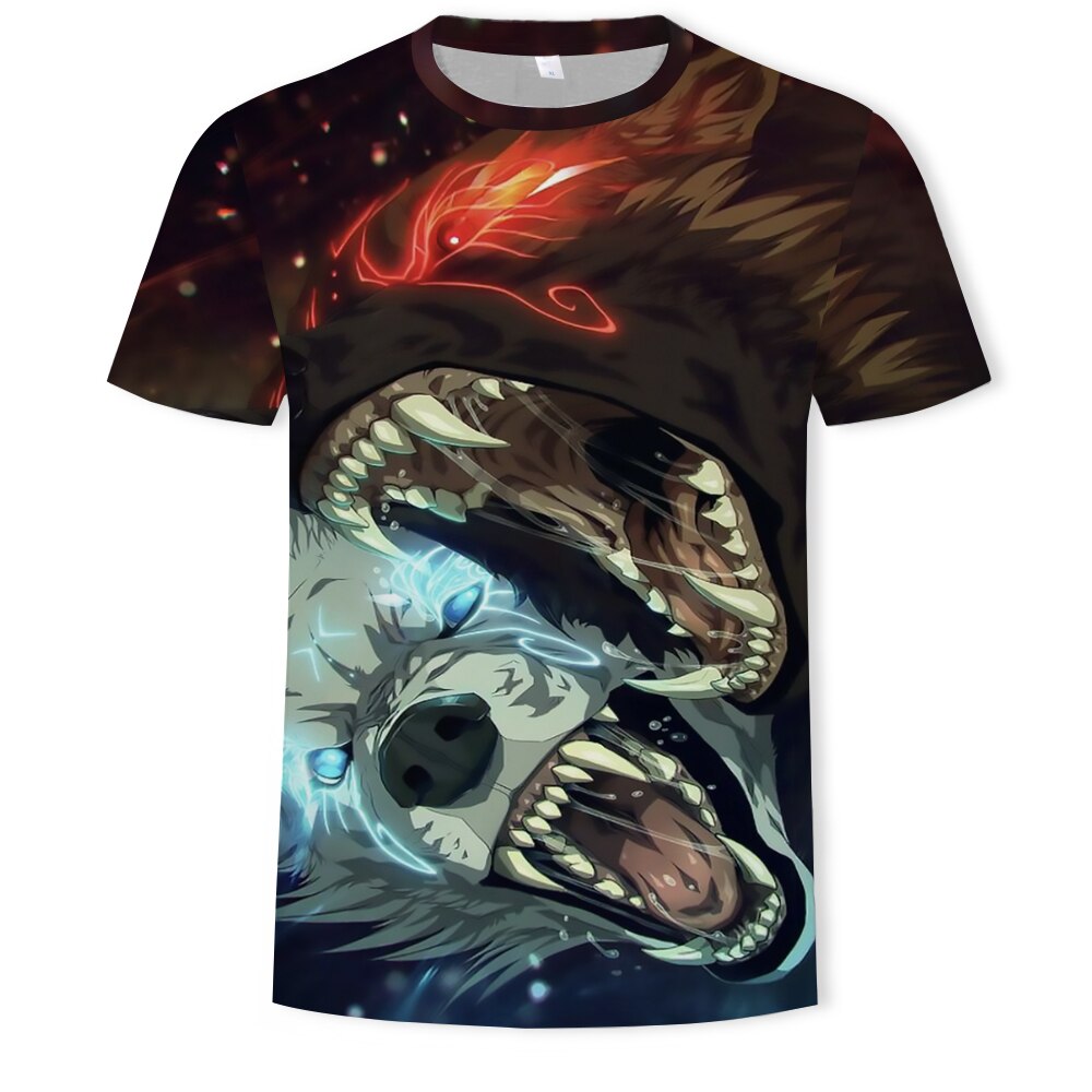 2021 summer new style wolf T-shirt casual 3DT shirt men and women short shirt handsome T-shirt printing wolf T-shirt