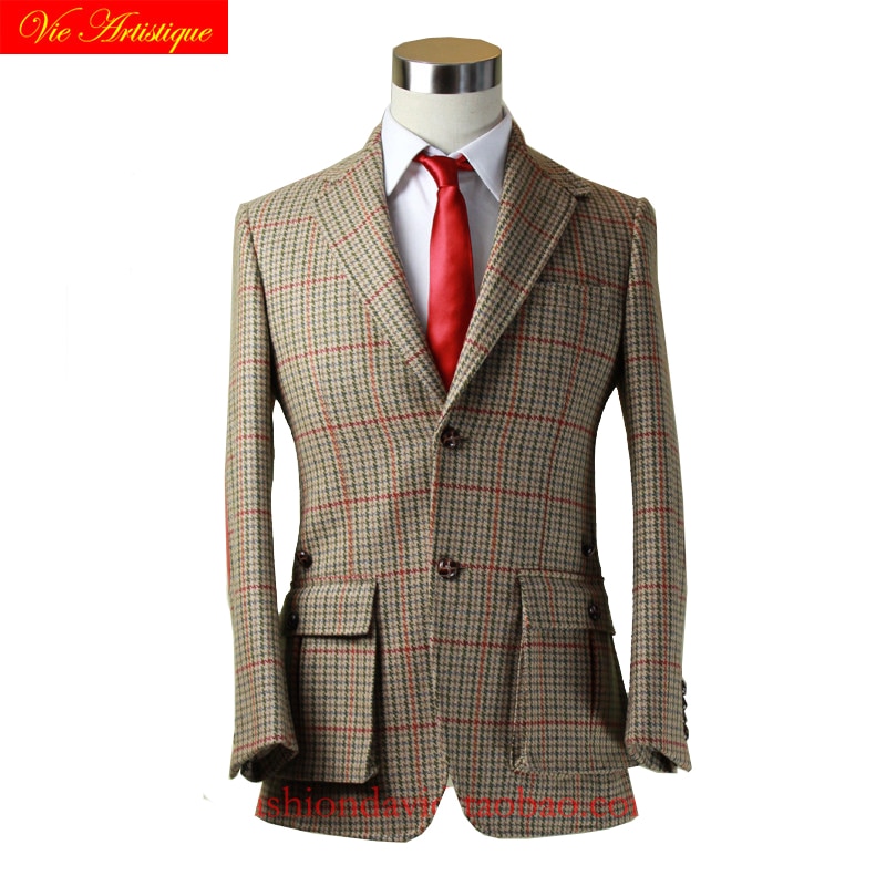 man's harris tweed heavy ireland wool brick split joint casual hunter jakcet bespoke tailor made MTM coat tailor suit beige