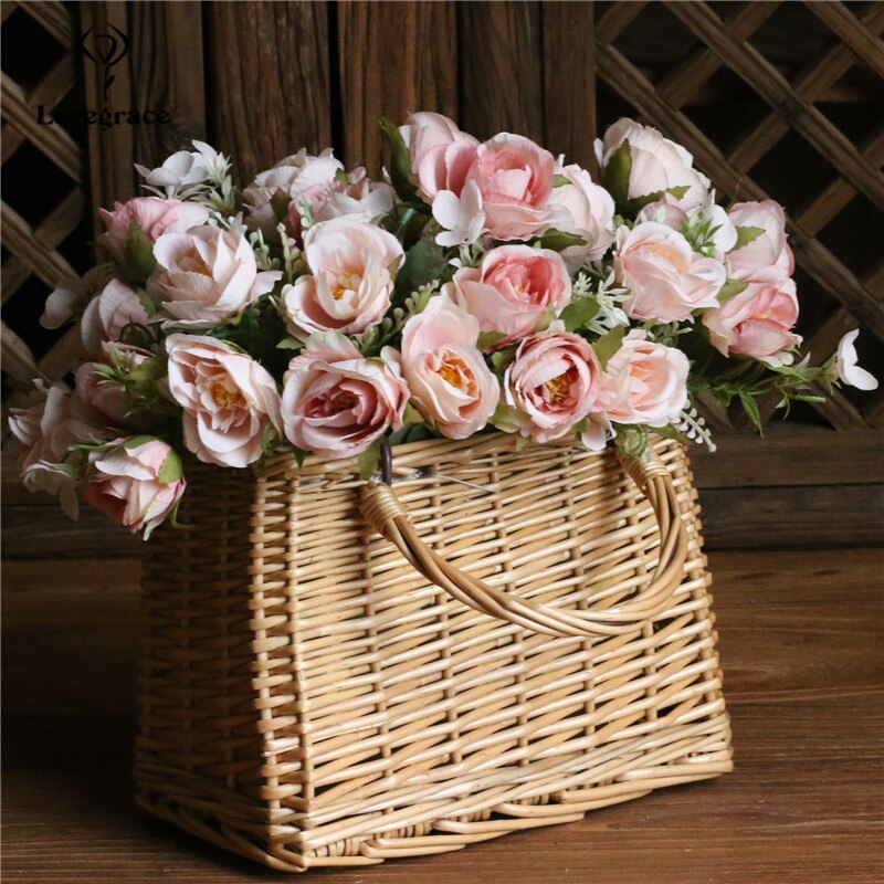 Lovegrace Wedding Bouquet Flowers Artificial Bridal Small Bouquet Bride Accessories Pink Silk Roses Bridesmaids Marriage Decor