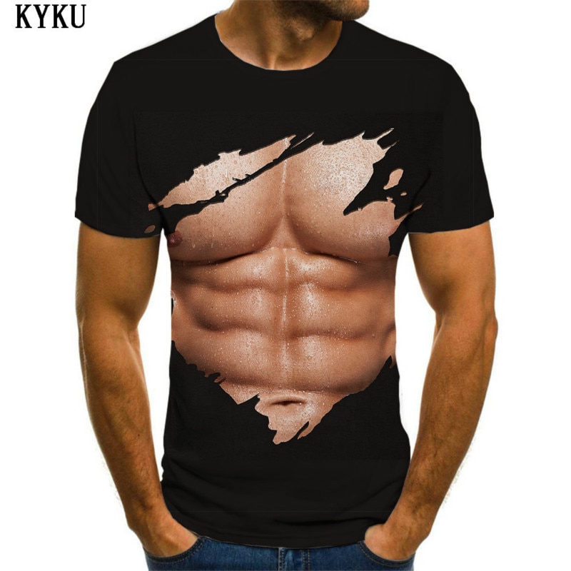 Muscle T-shirt Men's Abdominal Muscle Fun T-shirt 3d Tee T-shirt Clothing Punk Rock Fashion Slim Top Spring New Style