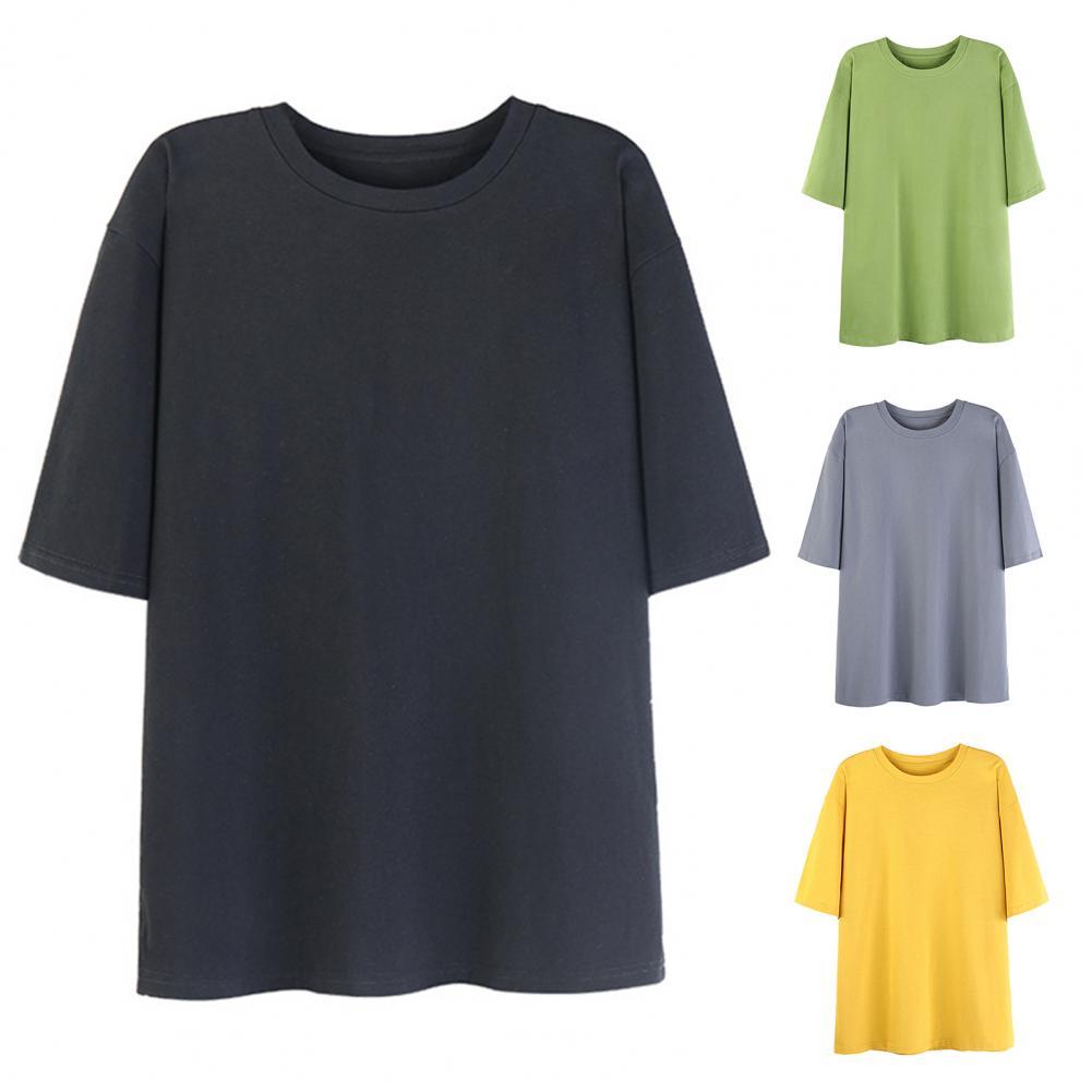 2021 New Summer Solid Color Women T-shirt O-neck Simple Short Sleeves Loose Tee Shirt Streetwear Tops