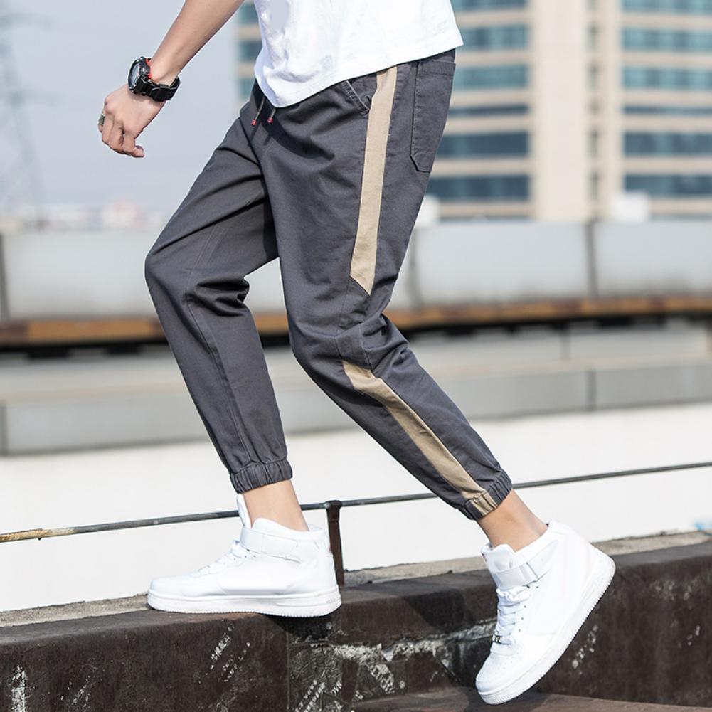 Korean Style Fashion Men Ankle Tie Drawstring Waist Sports Ninth Pants Trousers Sweatpants Men Sportswear Casual Streetwear