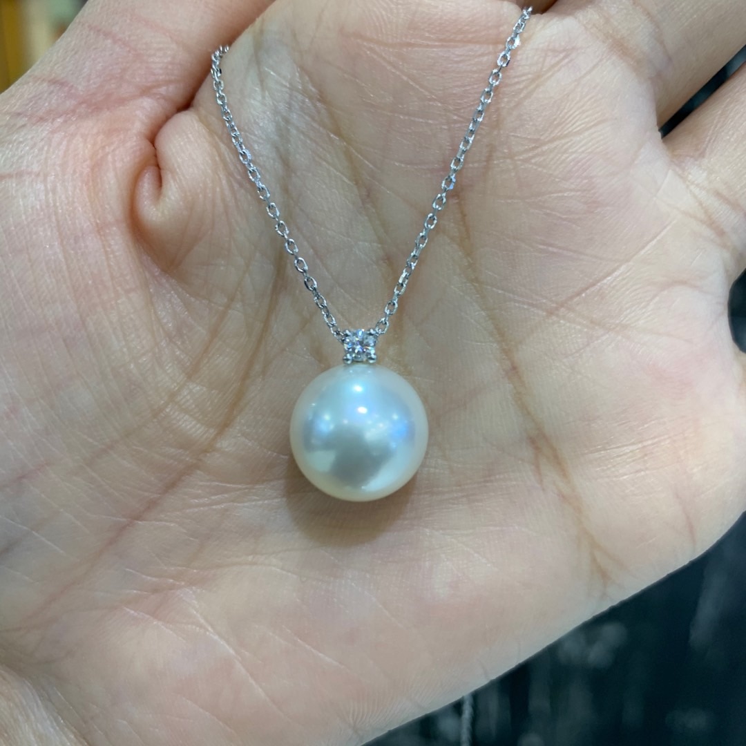 12-12.5MM natural south sea pearl pendant necklace 18K white gold with diamond simply style daily use genuine luxury fine jewel