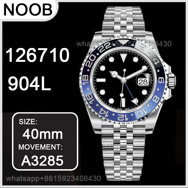 Men's Automatic Mechanical Watch 40MM GMT Master II 126710 BLNR Black/Blue 904L SS Noob 1:1 Best Edition Bracelet A3285 (CHS）