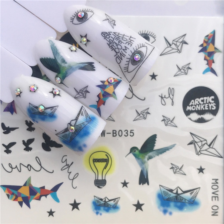 Geometry Bird Nail sticker art decoration slider adhesive Water Transfer decals manicure lacquer art accessoires polish foil