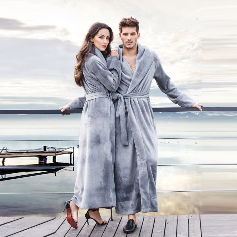 Men's and Women's Long Robes Soft Plush Floor- Length Plus Size Bathrobe Fuzzy Sleepwear Loungewear Nightgown Warm House Coat