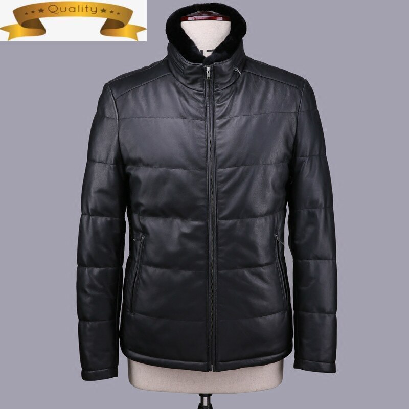 Men Geniune Leather Jacket Sheepskin Leather Duck Down Coats With Natural Rex Rabbit Fur liner Coat 12-H29# MF402