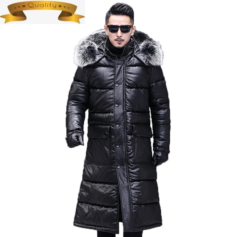 Down Jackets Winter Men's Long Leather Jacket for Men Natural Fur Genuine Cowhide Male Coat Veste Homme DS798 TN1