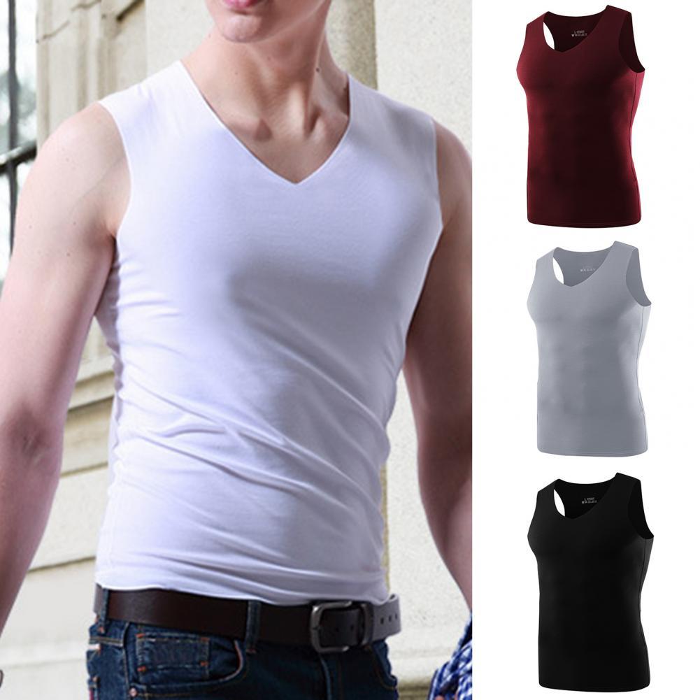 Men Tops Sleeveless Quick Dry Polyester V-Neck Tank Top for Sport