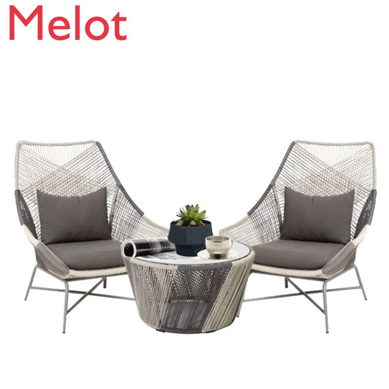 Balcony Rattan Chair Three-Piece Set Outdoor Rattan Tea Table Couch Outdoor Courtyard Leisure Chair