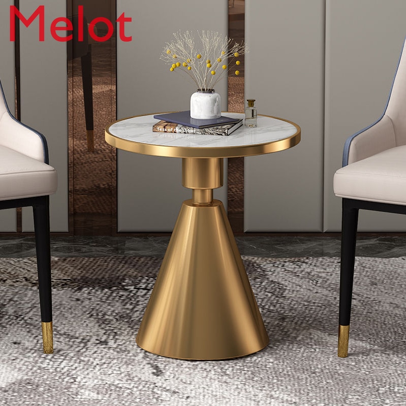 Balcony Table and Chair Set Light Luxury Stainless Steel Bedroom Small round Table and Chair Simple Stone Plate Desktop