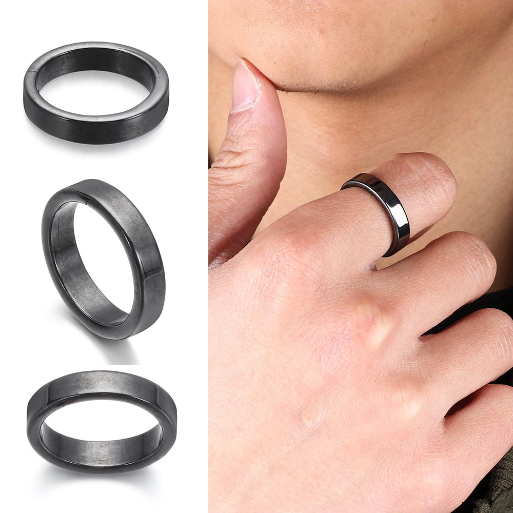 Fashion Smooth Flat Black Hematite Magnetic Rings For Women Men Fashion Jewelry AAA Quality