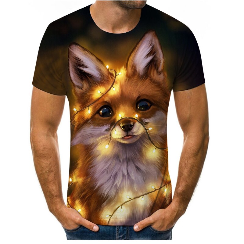 2021 summer fashion new animal wolf 3d printing men's short-sleeved t-shirt factory direct sales casual loose street top