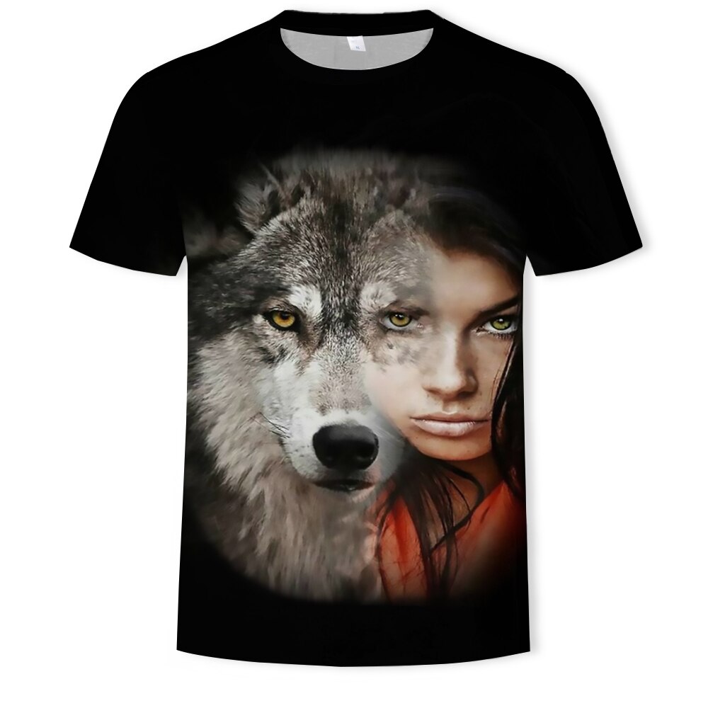 2021 new fashion animal wolf 3D printing men's short-sleeved T-shirt factory direct sales casual loose men's street top xxs-6xl