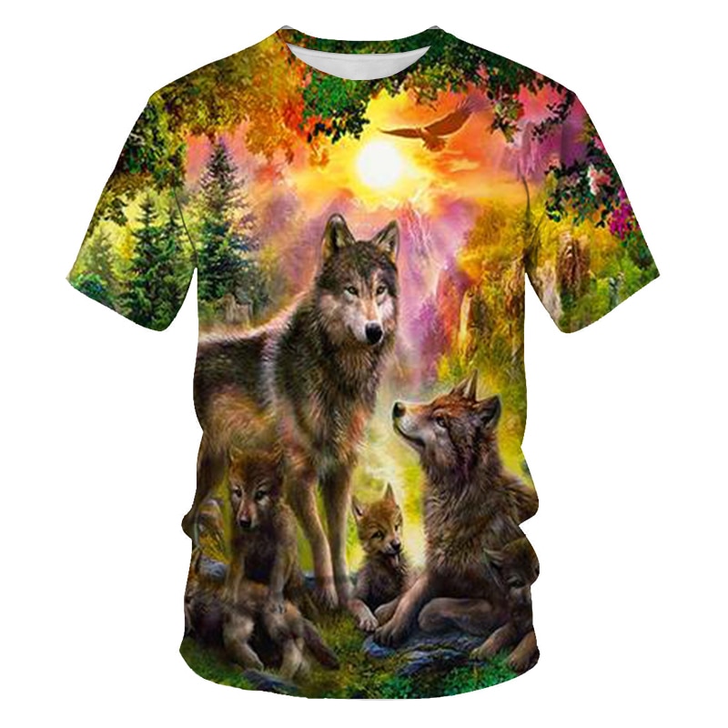 2021 new fashion animal wolf 3D printing men's short-sleeved T-shirt factory direct sales casual loose men's street top