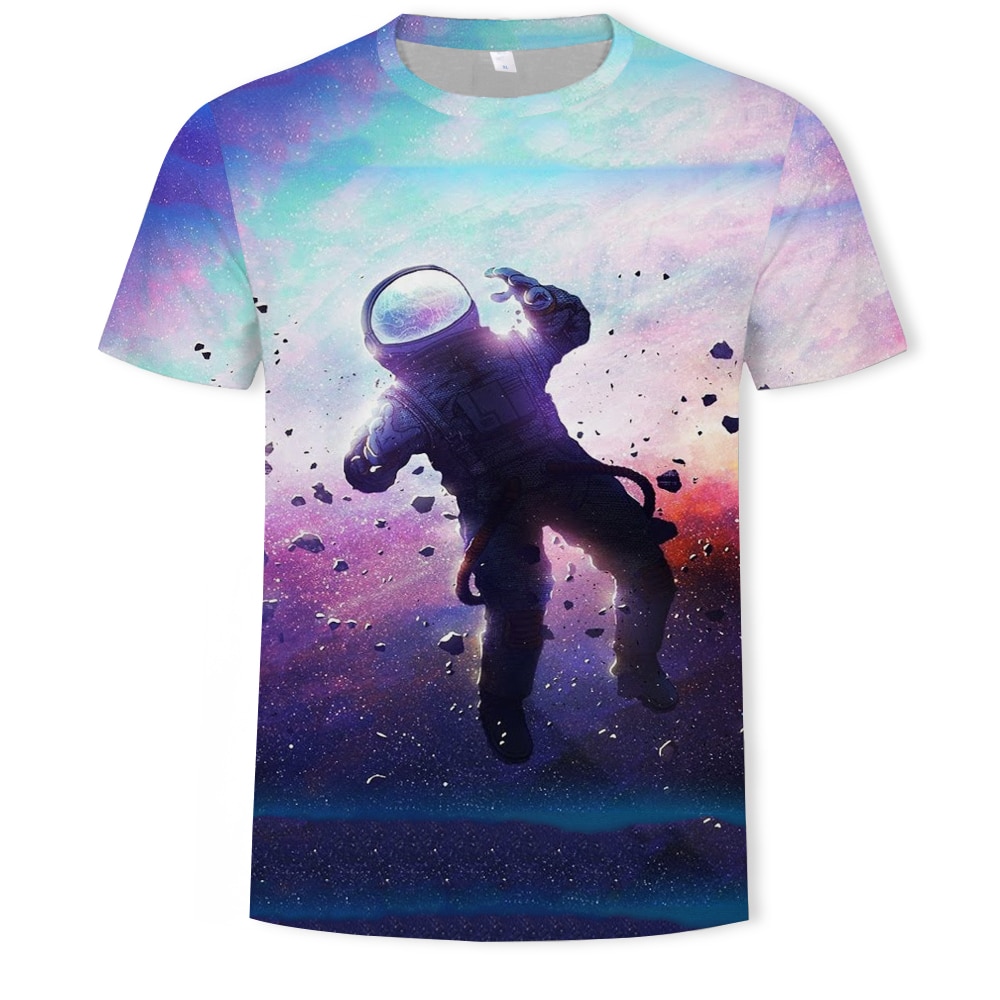 2021 summer men's short-sleeved T-shirt top 3D printing starry universe fashion loose men's T-shirt