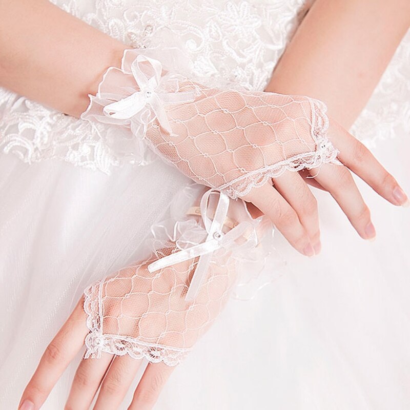 2021 New Bridal Lace Net Yarn Bowknot Gloves Without Fingers Wedding Accessories