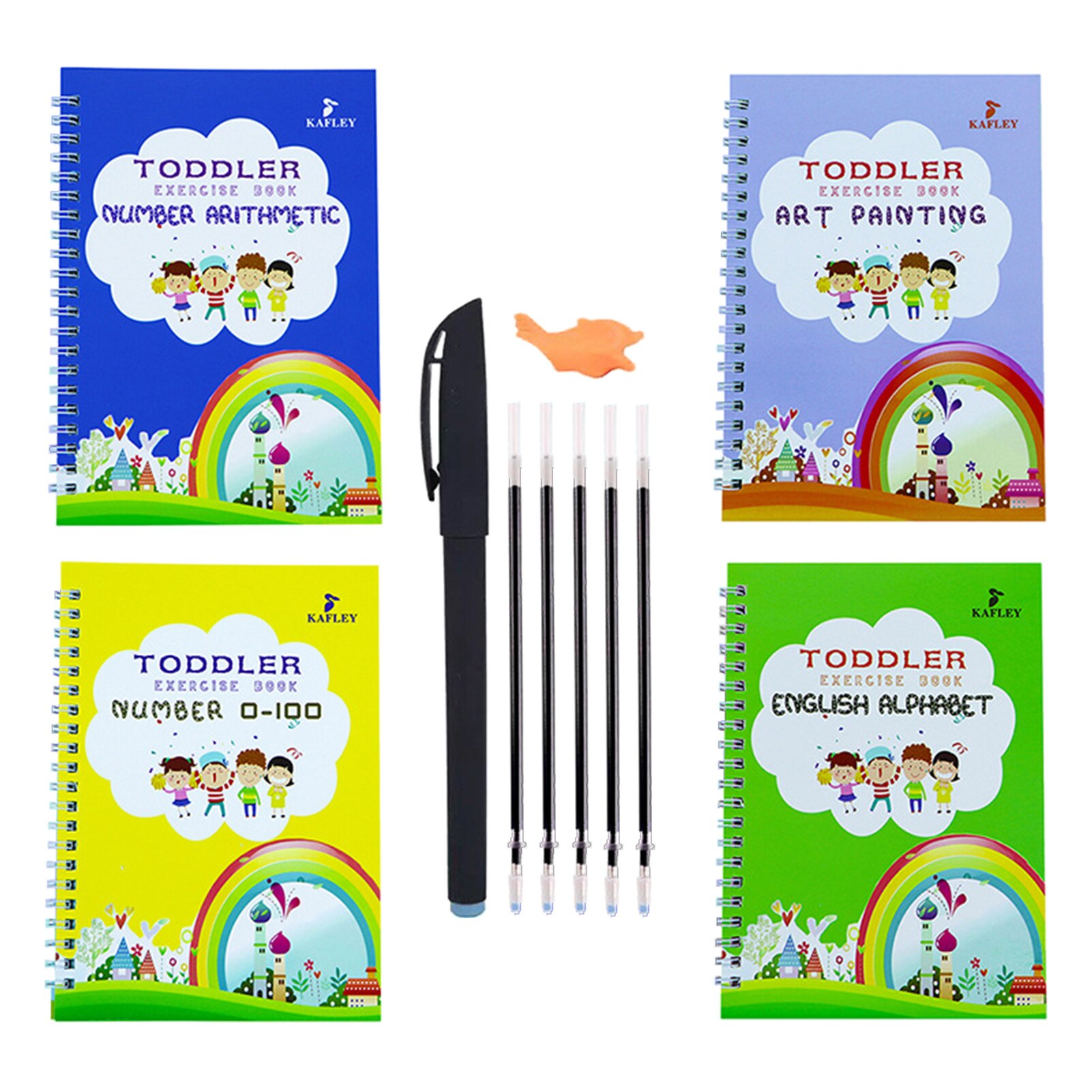 4 Books Children Magic Practice Copybook English Handwriting Copybook Set English Number Lettering Writing Practice Copybook