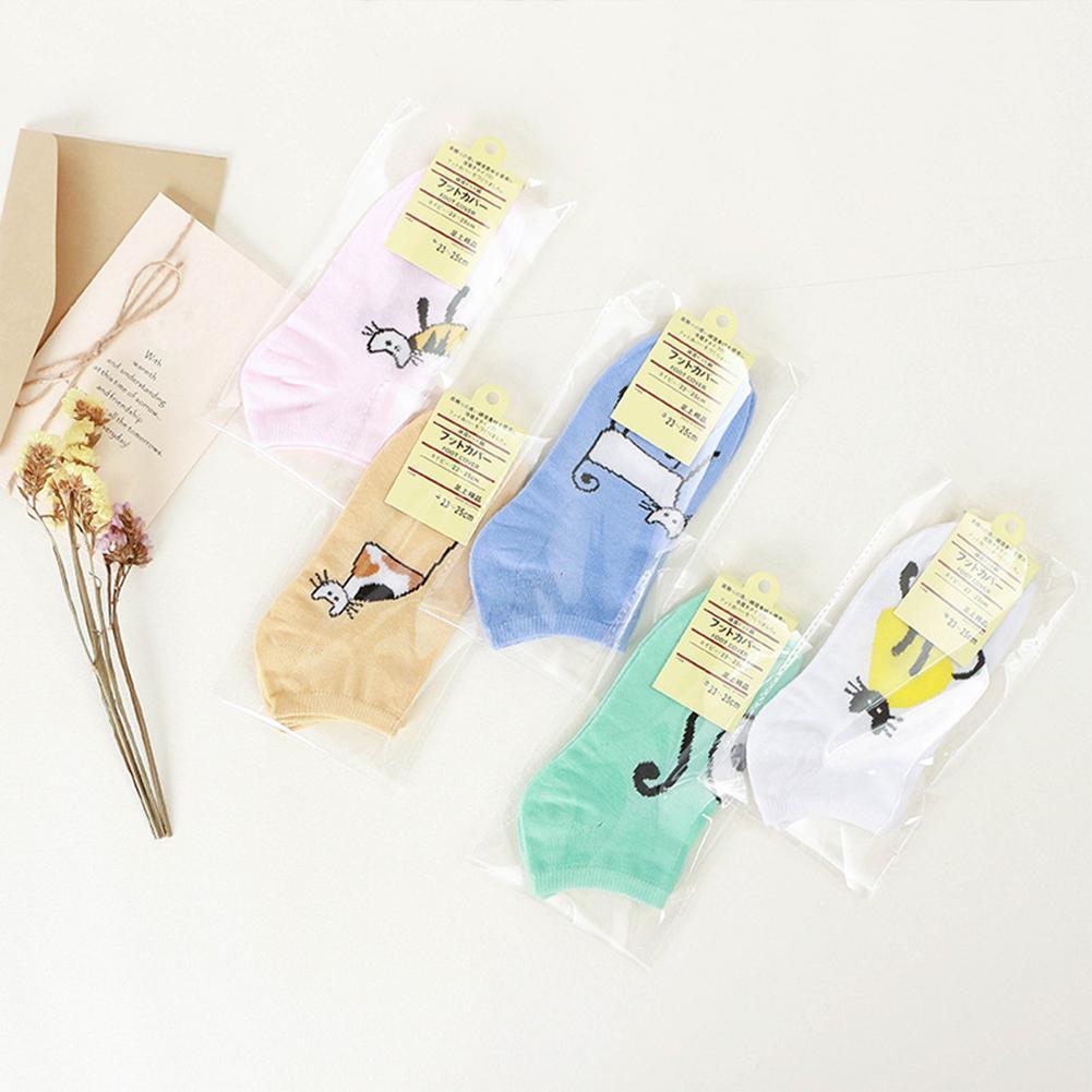 New Women Socks Cute Cats Boat Socks Cartoon Short Socks Breathable Socks Invisible Nonslip R7I3