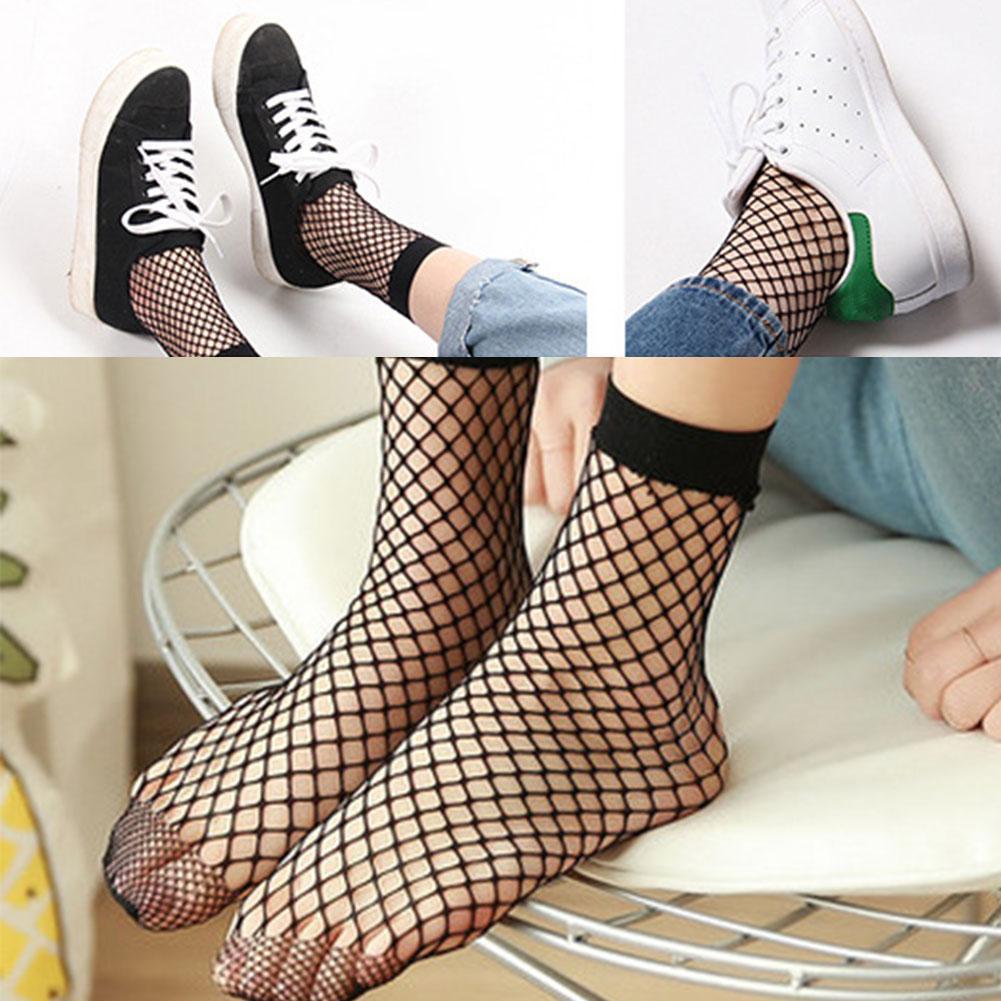 White Hollow Sock Women Ruffle Fishnet Ankle High Socks Fishnet Socks Fish Short Black Mesh 1pair Socks Net Lace Short K0W3