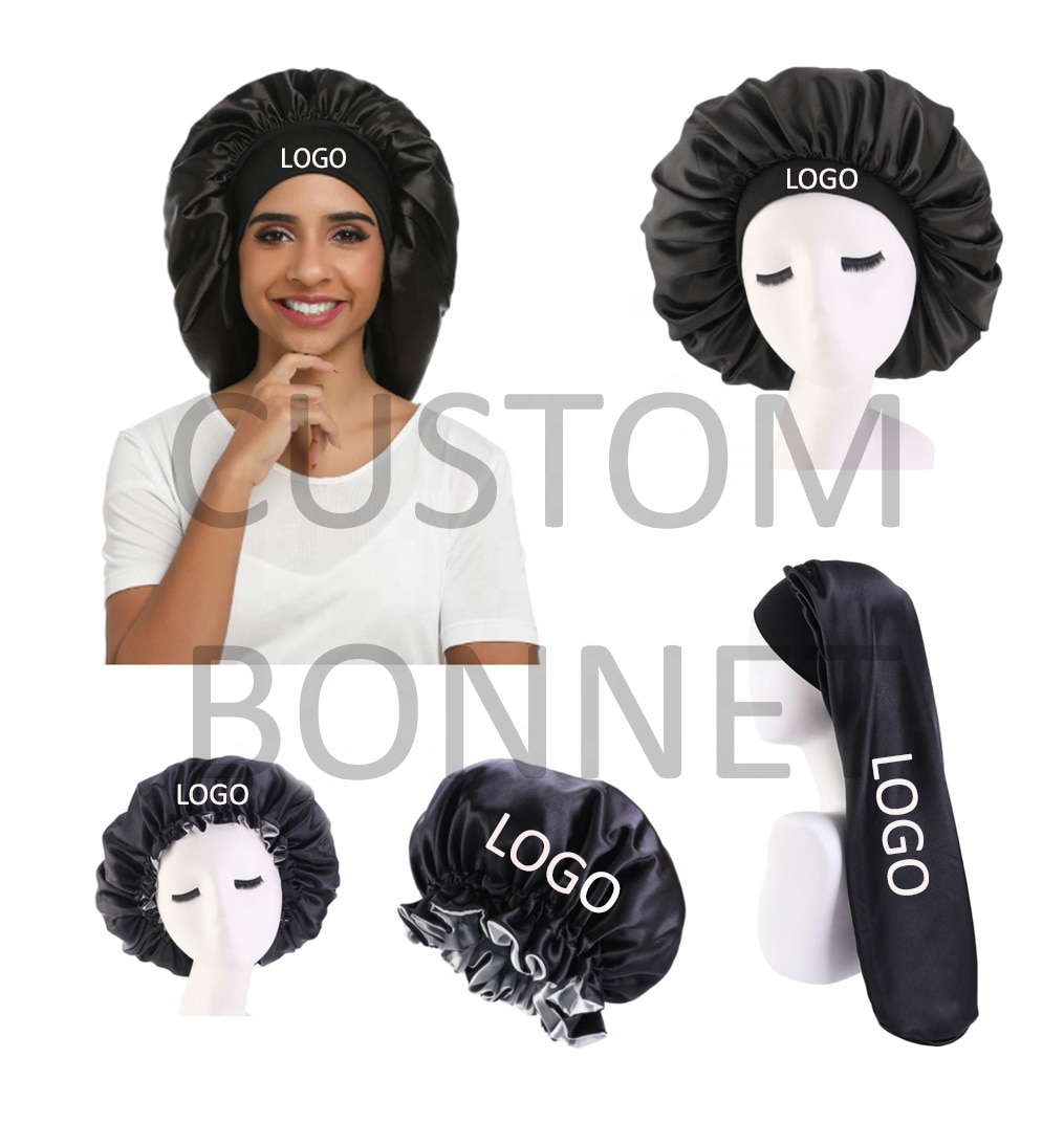 Low MOQ Custom Logo Design Hair Satin Silk Bonnet For Women free shipping
