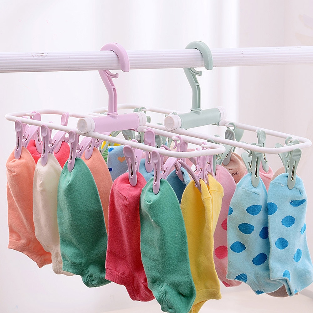 12 Clip Folding Drying Rack Multi-functional Underwear Socks Clip Plastic Rack Clothes Hanger Dryer Towels Cloth Drying Rack