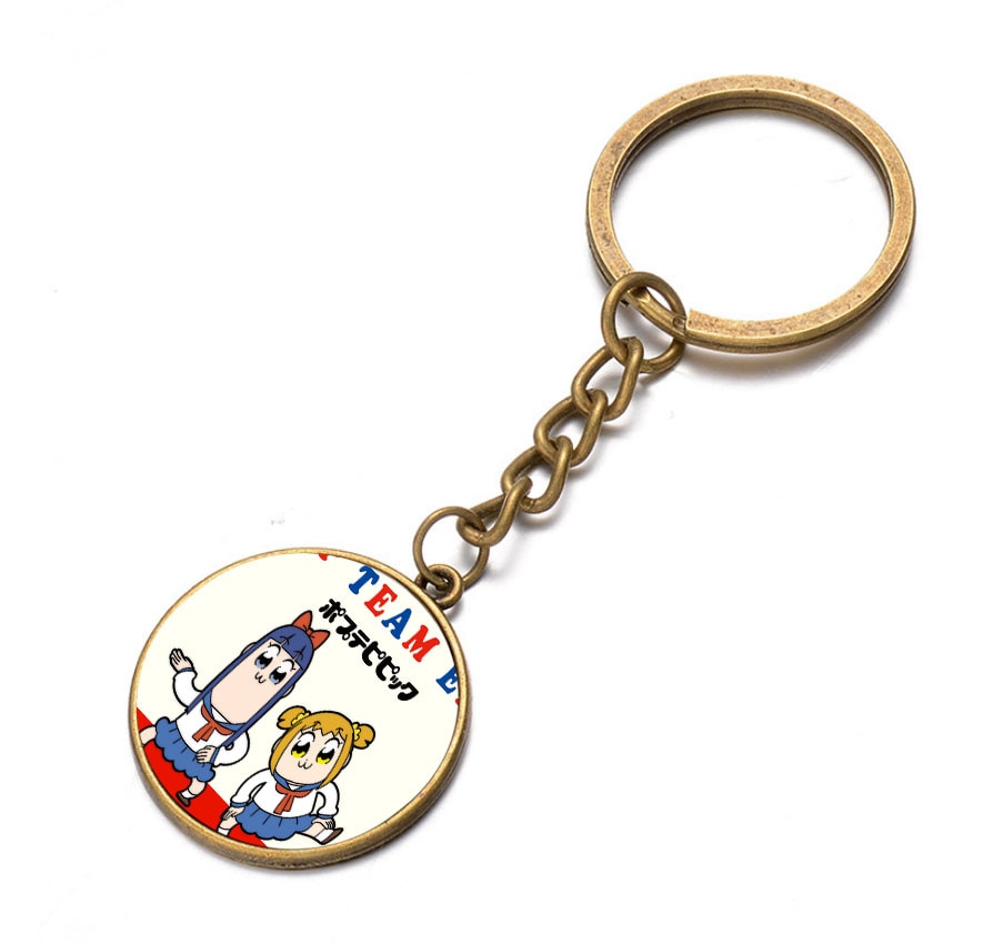 Japan anime POP TEAM EPIC Keychain Bronze Silver black Glass Dome Key Chain Bag Charm necklace Keyring Holder Kids boy girl