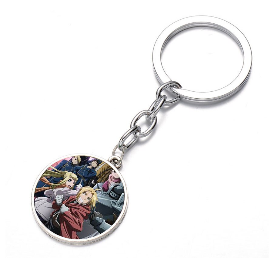 Japan anime Fullmetal Alchemist Keychain Glass Dome Key Chain Bag Charm necklace Key ring Holder Kids boys girl Gift