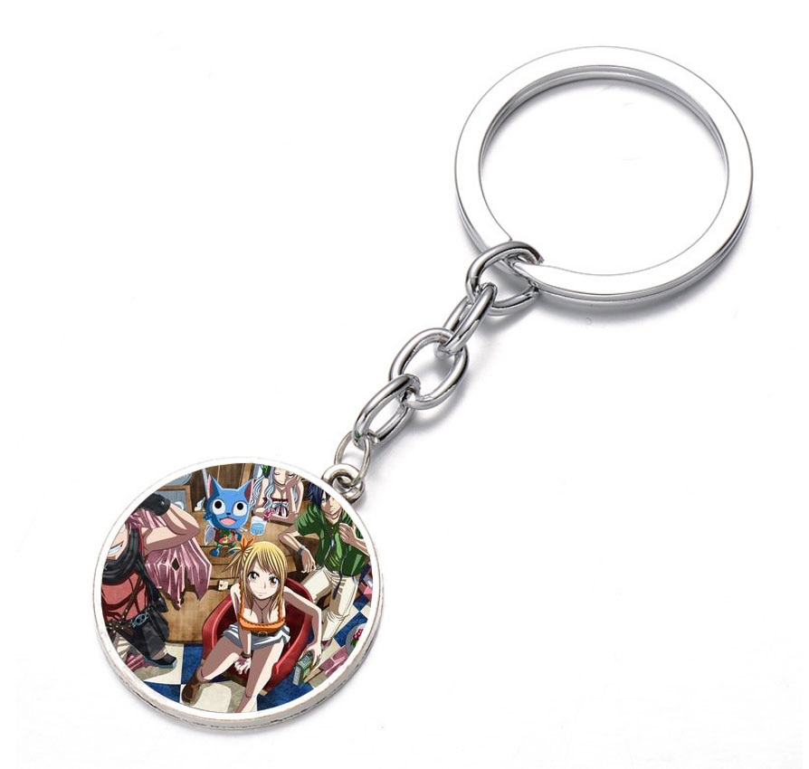 Japan anime Fairy Tail Keychain Glass Dome Key Chain Bag Charm necklace Keyring Holder Kids boy girl Gift