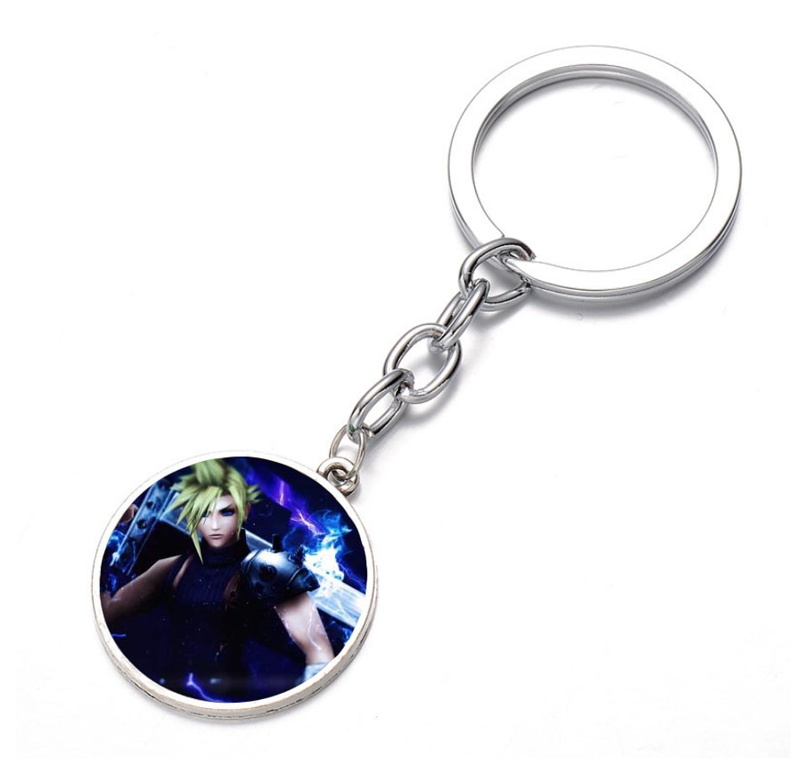 anime Final Fantasy Keychain Glass Dome Key Chain Bag Charm Pendant Holder Kids boy girl Keyring Pendant