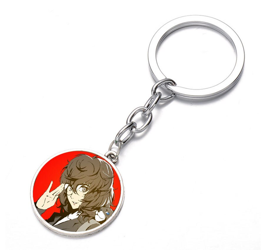 anime P5 game Persona5 Keychain Glass Dome Key Chain Bag Charm Pendant Bronze black Keyring Holder Kids boys girl Comic Pendant