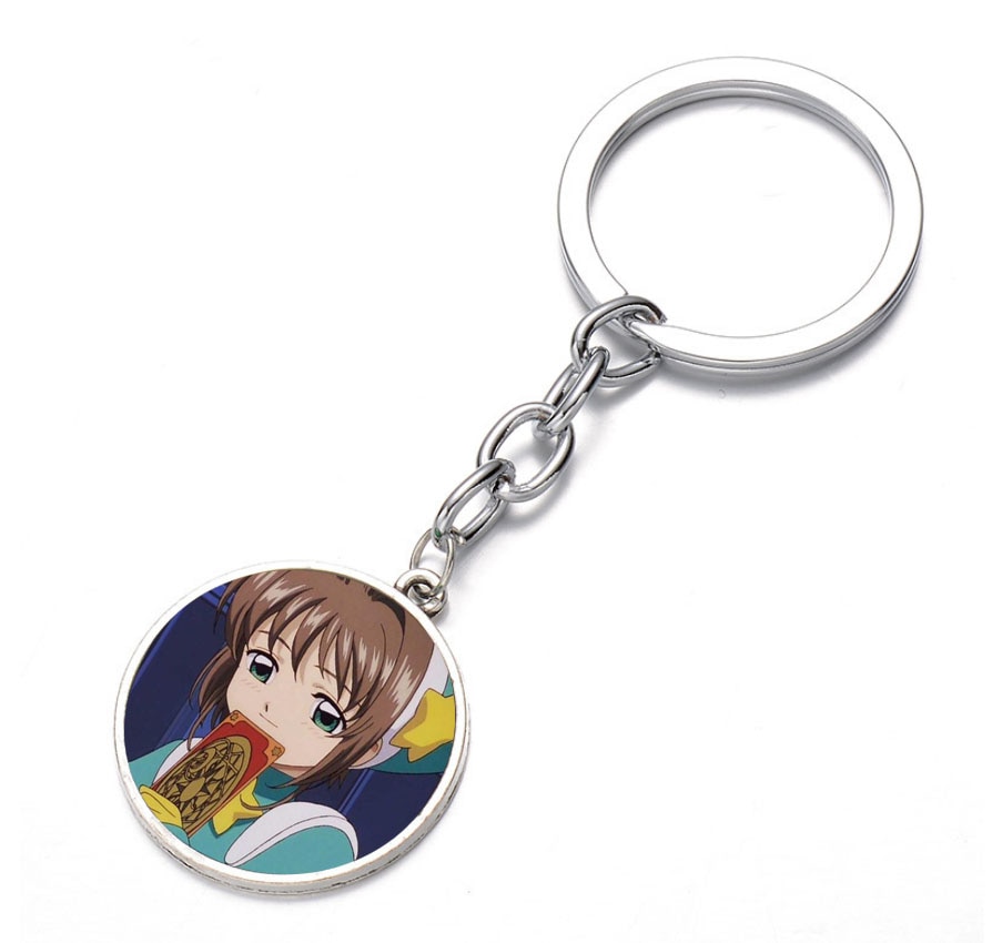 anime Cardcaptor Sakura Keychain Glass Dome Key Chain Bag Charm Pendant Bronze black Keyring Holder Kids boys girl Pendant