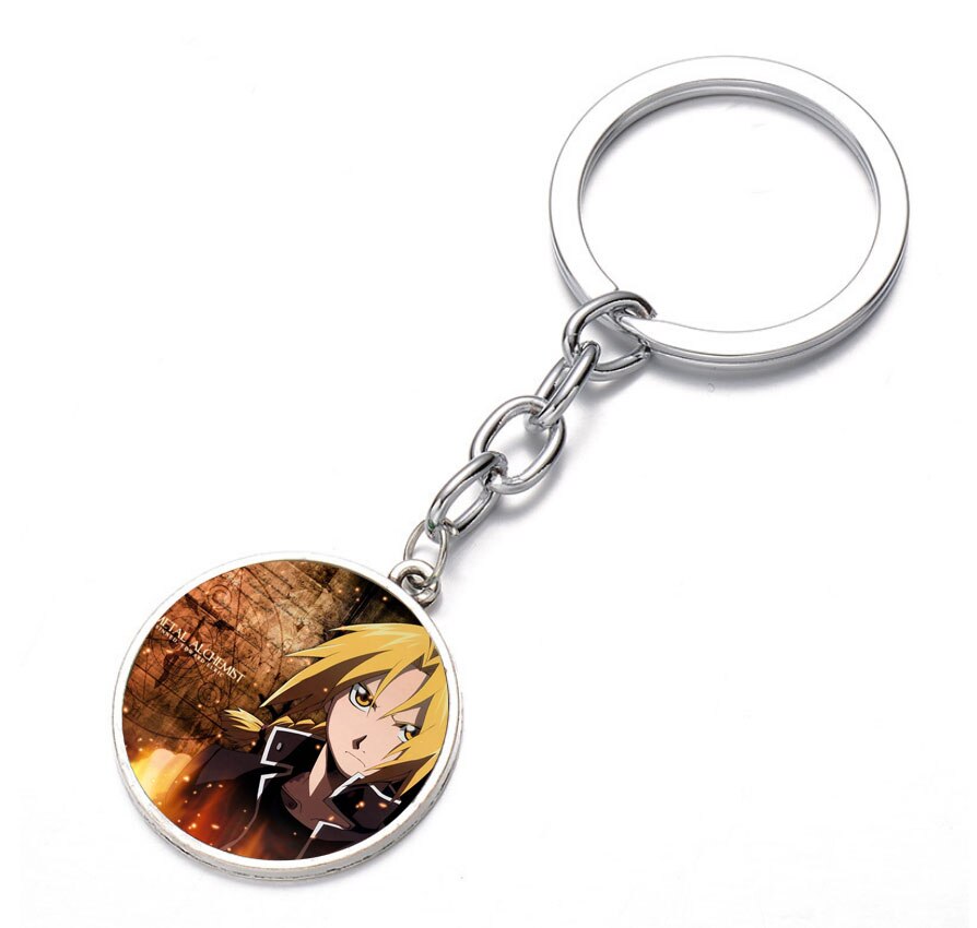 anime Fullmetal Alchemist Keychain Glass Dome Key Chain Bag Charm Pendant Key ring Holder Kids boys girl Pendant