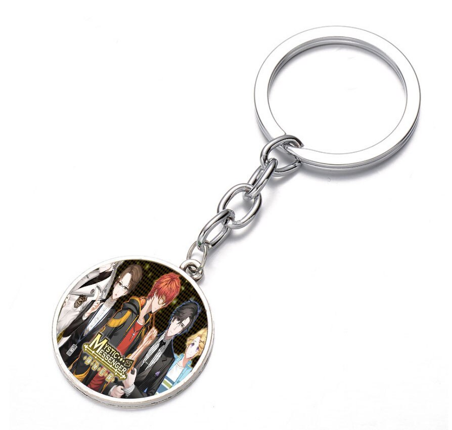 anime Mystic Messenger Keychain Glass Dome Key Chain Bag Charm Pendant Bronze Silver black Keyring Holder Kids boys girl Pendant