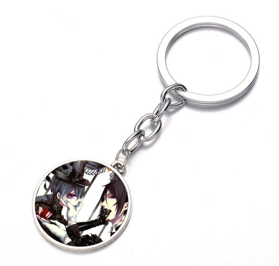 anime Black Butler Keychain Glass Dome Key Chain Bag Charm Pendant Bronze Silver black Keyring Holder Kids boys girl Pendant