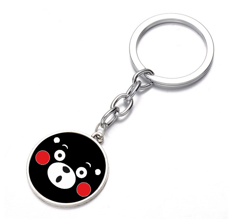 Cartoon anime Kumamon Keychain Glass Dome Key Chain Bag Charm Keyring Holder Kids boy girl Gift Pendant