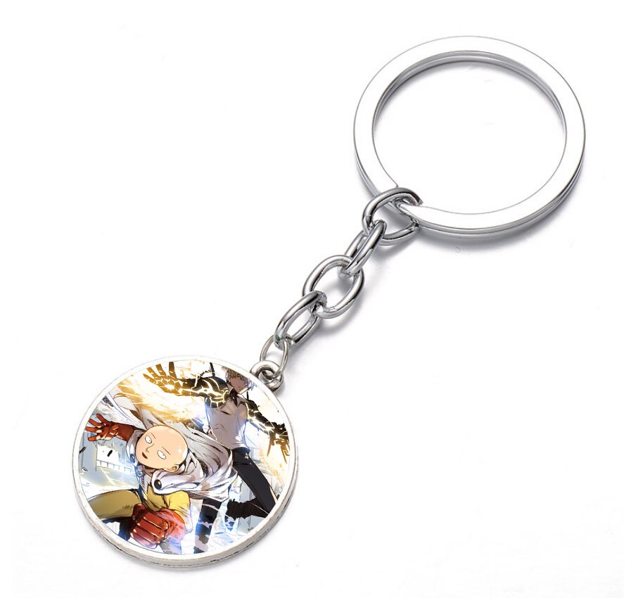 Japan anime ONE PUNCH-MAN Keychain Glass Dome Key Chain Bag Charm Keyring Holder Kids boy girl Gift Pendant