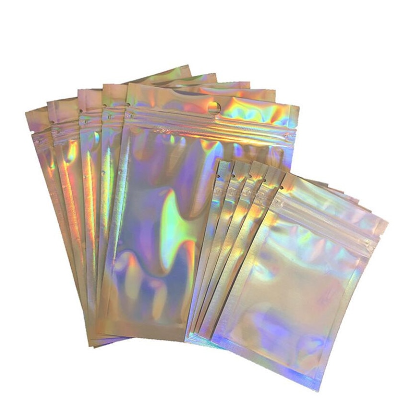 10Pcs Iridescent Zip lock Bags Packing Cover Pouches Plastic Laser Holographic Storage Hologram Zipper Bags Travel Accessories