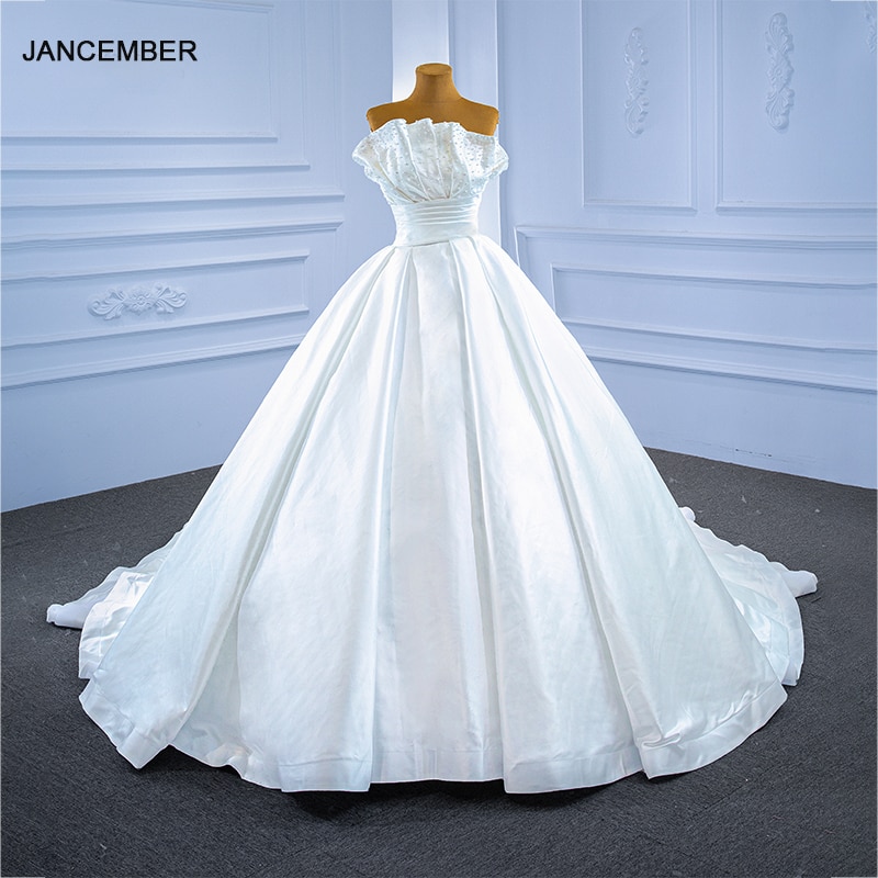 J67267 JANCEMBER Simple White Shell Tube Top Wedding Dress 2021 Bridal Frill Pearl Decoration Backless Dress свадебный халат