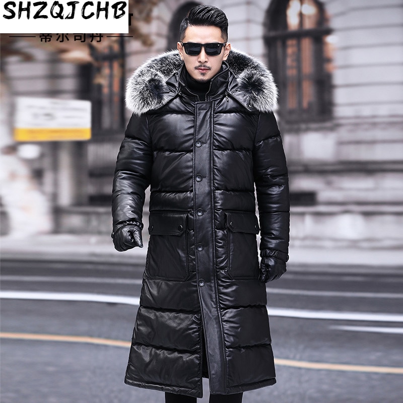 JCHB 2021 Men's Down Jackets Winter Long Leather Jacket for Men Natural Fur Genuine Cowhide Male Coat Veste Homme DS576 TN8