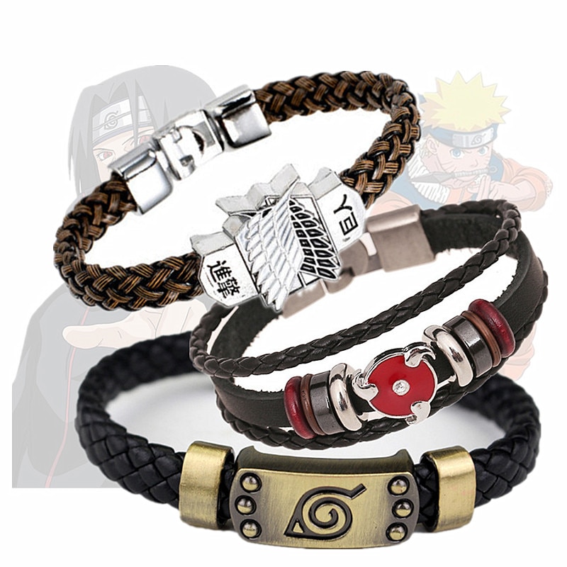 Adult and Kid Anime Attack on Titan/Ninja/pirate Bracelet Cosplay Unisex Leather Bracelets Cartoon Props Pendant