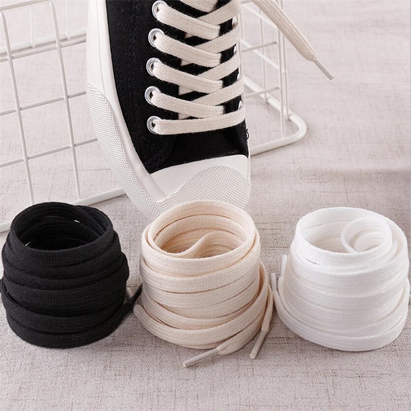 1Pair Flat Shoelaces Canvas Sneakers Sports Shoes Laces Classic Women And Men Shoelace Solid Double Flat White Black Shoelaces