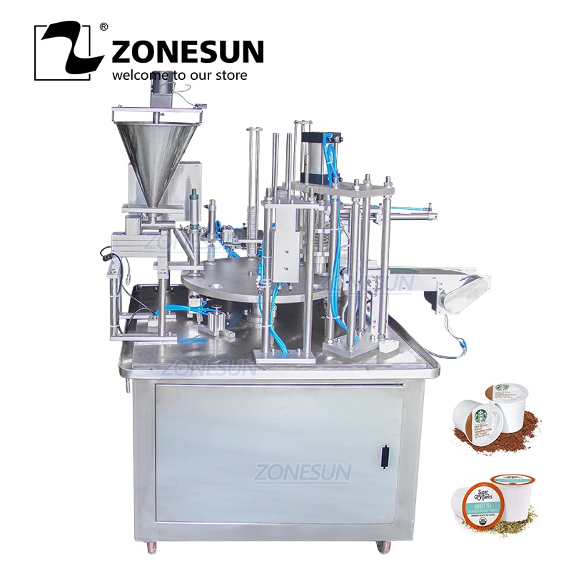 ZONESUN Automatic Rotary Coffee Pods Capsule Fine Powder Quantitative Filling And Sealing Machine Packaging Machinery