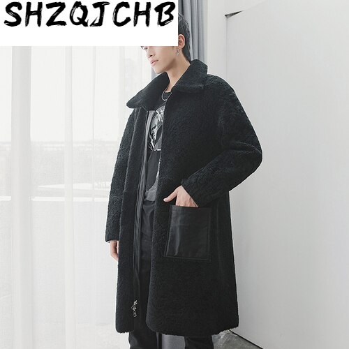 JCHB 2021 Real Fur Coat Men Long Winter Genuine Leather Jacket Men Sheep Shearling Natural Merino Wool Fur Coats Double-sided We