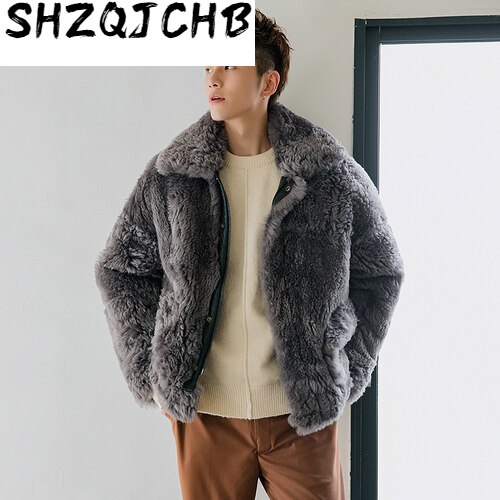 JCHB 2021 Real Fur Coat Men Original Winter Sheep Shearling Jacekt Man Short Men's Fur Coat Warm Lamb Fur Jackets Coats 19341 K