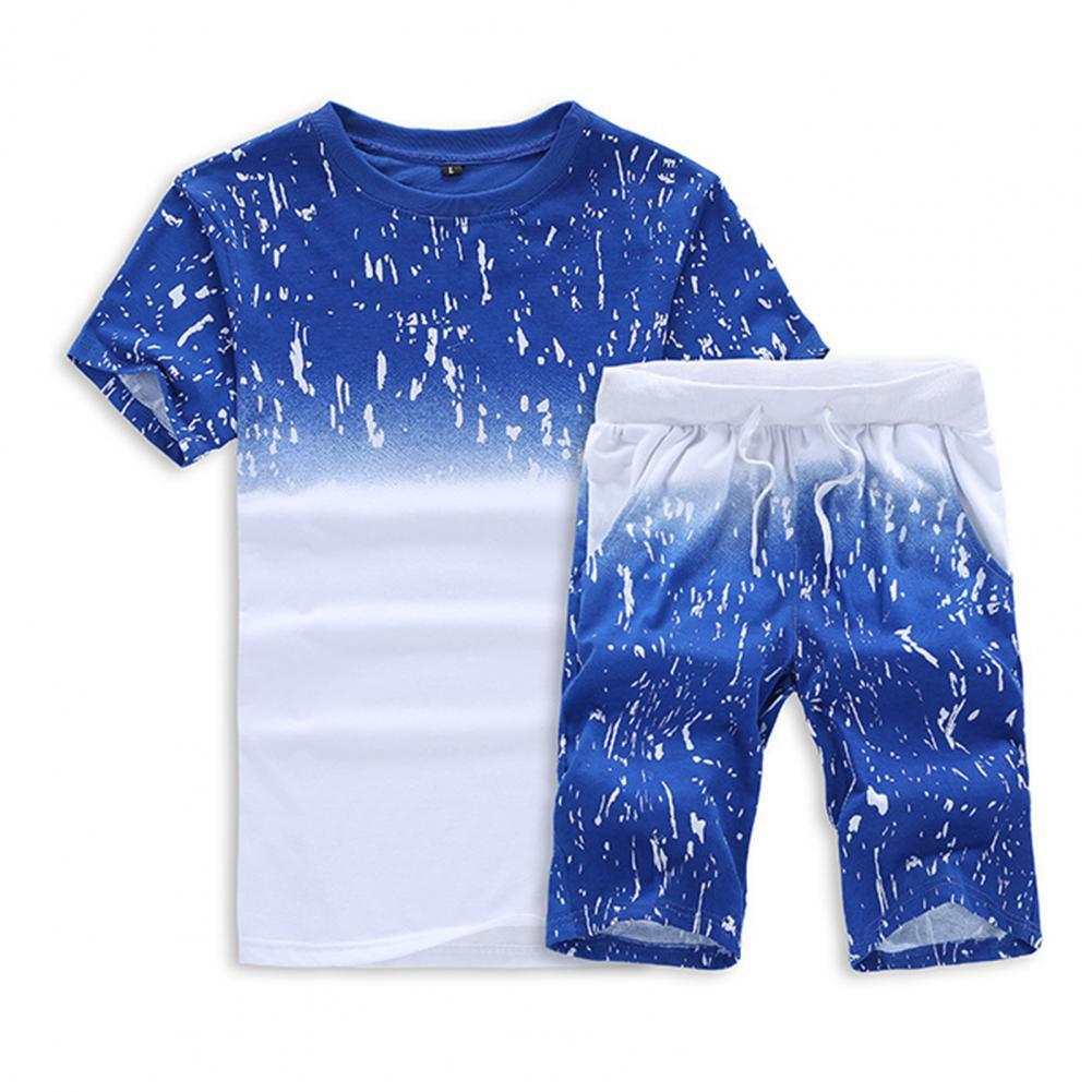 Summer Men Casual Sportswear Tracksuits Sets Short-sleeved Printed Breathable Sports T-Shirts Sweatpants Set Male Two Piece Sets