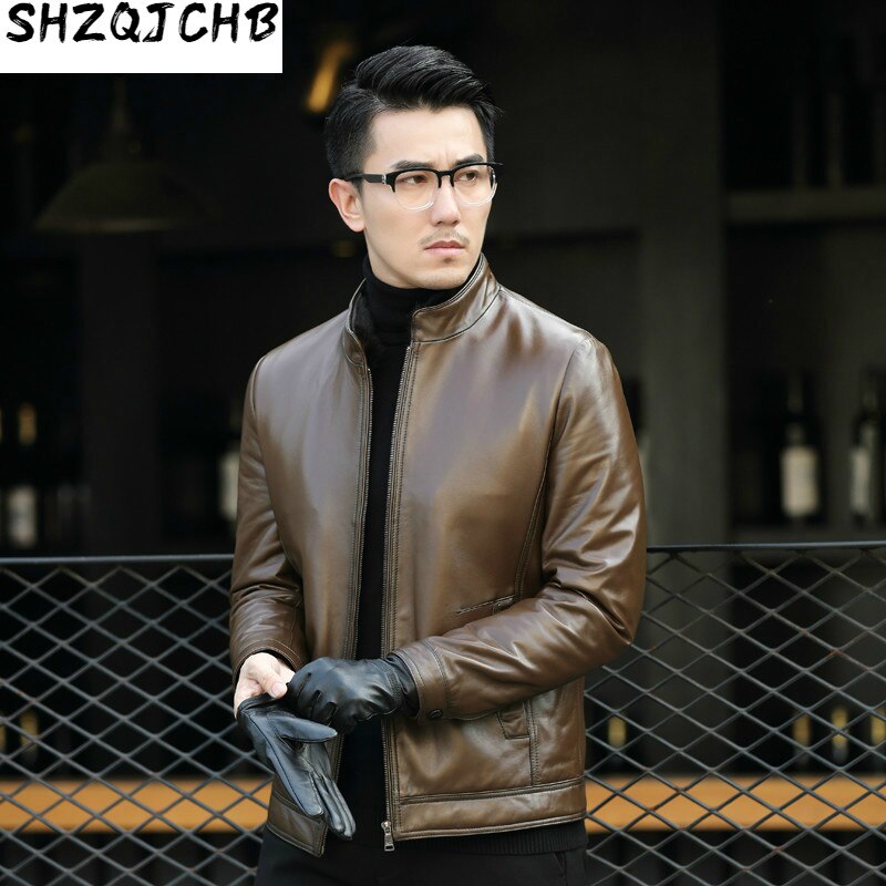 JCHB 2021 Leather Jacket Men Slim Real Leather Jackets Winter sheepskin Leather Men's Duck Down Coat Jaqueta De Couro M15C083 Y