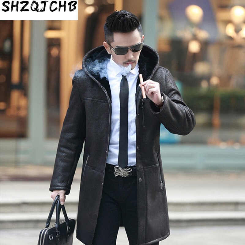 JCHB 2021 Leather Jacket Men Sheep Shearing Winter Coat Men Real Fur Coat Sheepskin Mens Leather Jacket Jaqueta De Couro P1268-1