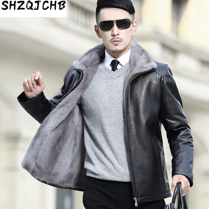 JCHB 2021 Real Fur Coat Men Natural Mink Fur Coat Genuine Leather Jacket Men Goatskin Winter Coat for Mens Clothing Casaco A16DN